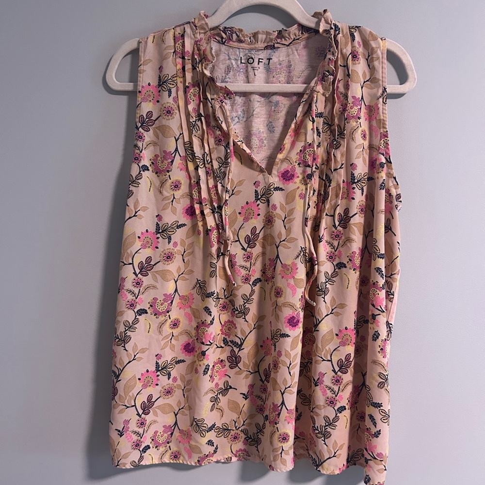 LOFT Pink Floral Sleeveless Blouse